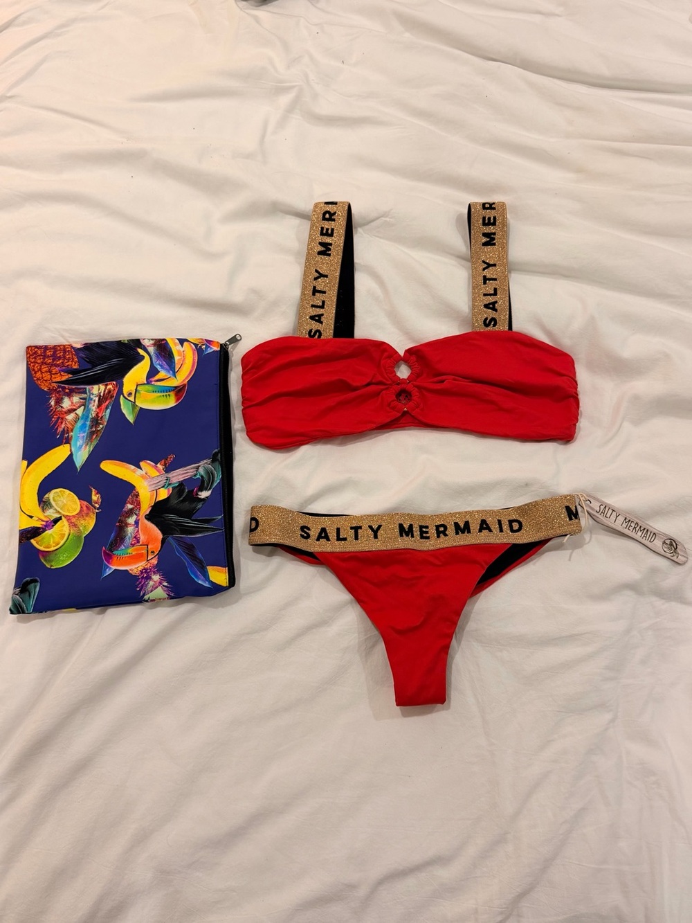 Salty Mermaid Red Ring-Detail Bikini Set